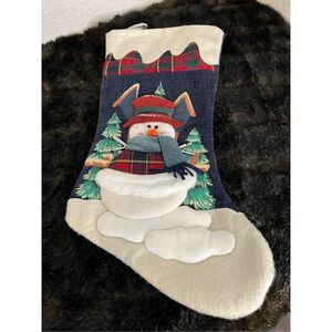 Vintage‎ Dan Dee Snowman Christmas Stocking 3D Fleece 18" Plaid Trim